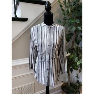 Women's Zara Striped Button Front Shirt Size M Rayon Linen Blend Casual Top